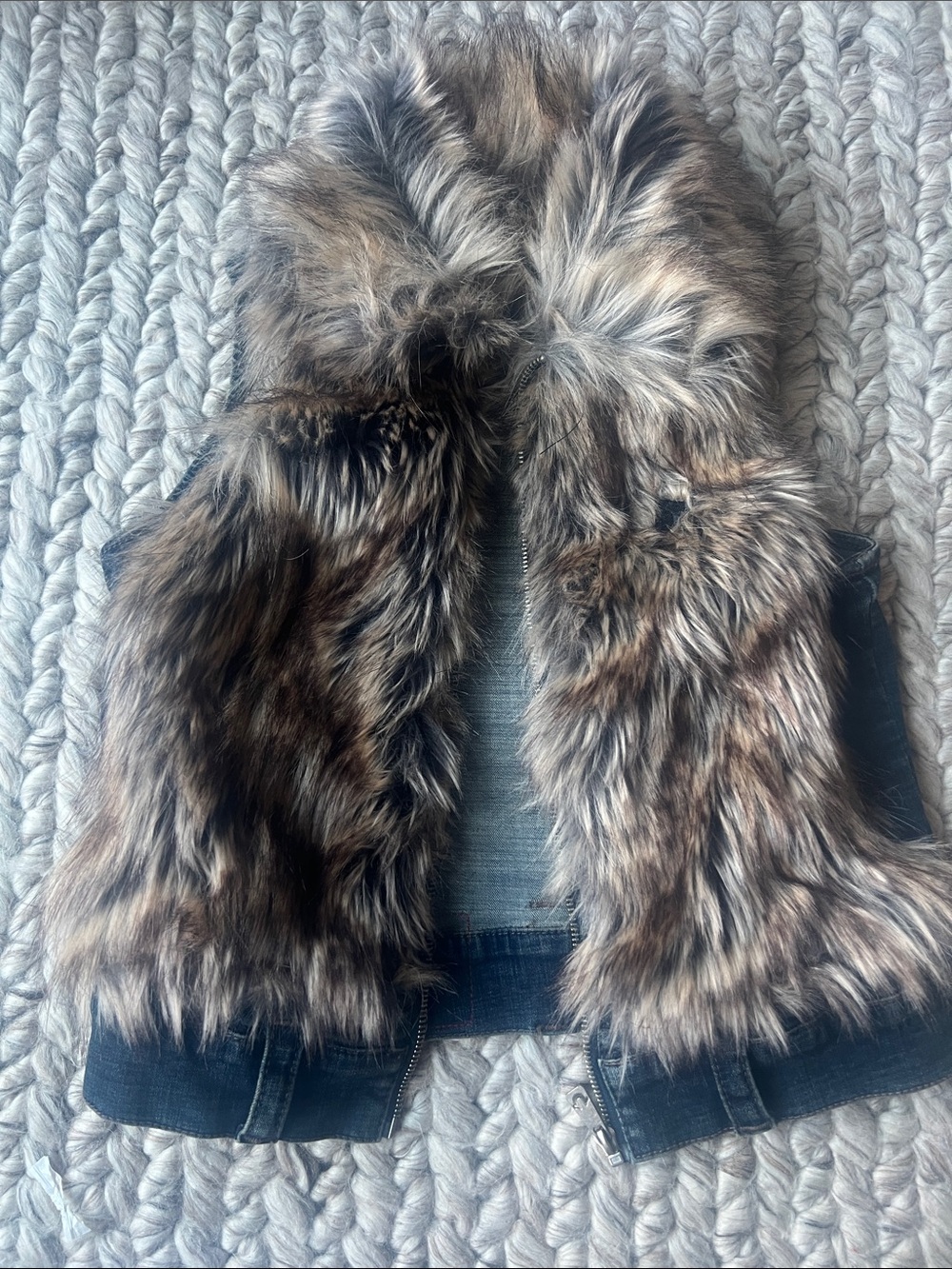 True Religion Faux Fur Denim Vest in Brown and Black Tones